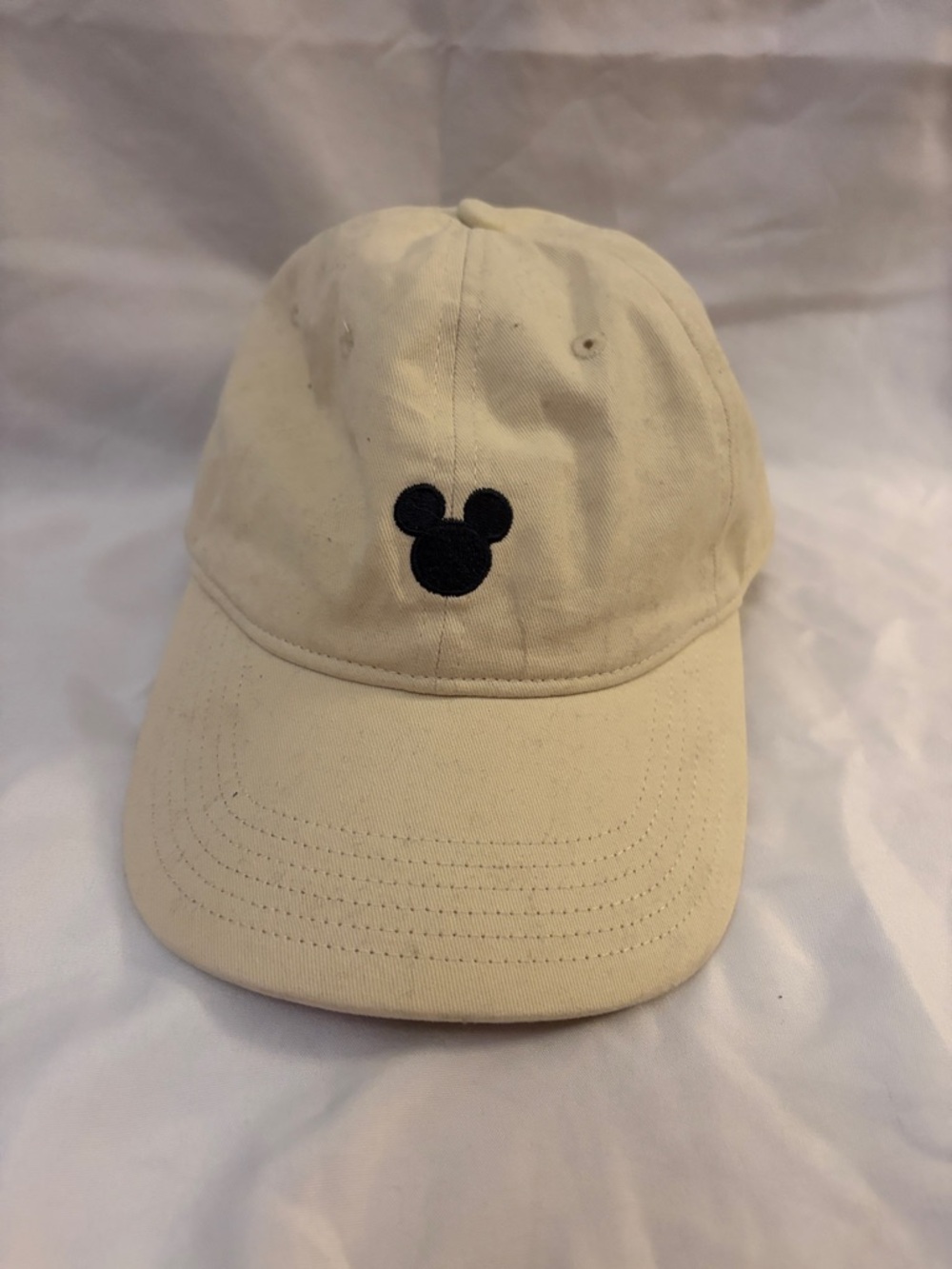 Disney Beige Baseball Cap with Black Mickey Head Embroidery